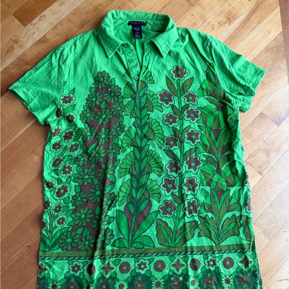 Custo Barcelona Green Floral Polo Shirt